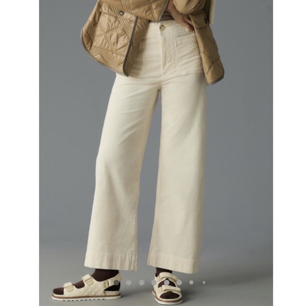 Maeve Anthropologie  NWT Colette Corduroy Wide Leg Pants Ivory Cream 30 Cropped